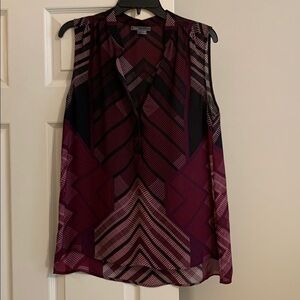 Vince Black and Burgundy Patterned Silk Top Large
